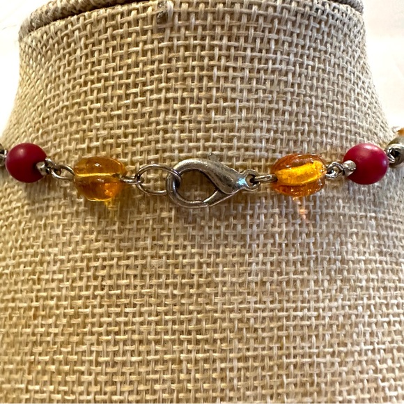 Multi-color Boho Genuine Gemstone & Glass beaded Necklace red, green, yellow - Picture 11 of 11